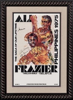 1975 Original "Thrilla in Manilla" 14 x 22 Fight Poster Dual Signed by Muhammad Ali and LeRoy Neiman In 22 x 30 Framed Display (PSA/DNA)
